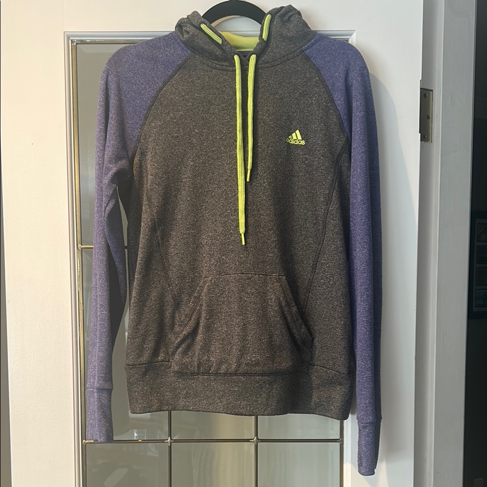 Adidas Charcoal and Violet Hoodie with Neon Highlights, size Medium